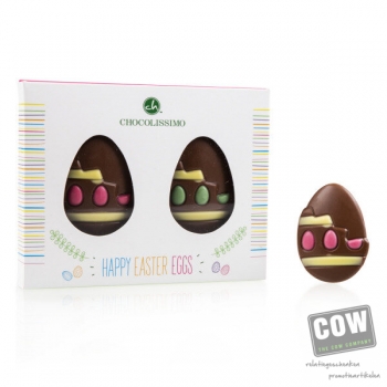 Afbeelding van relatiegeschenk:Easter goodies - 2 chocolade ei figuurtjes Chocolade paasfiguurtjes