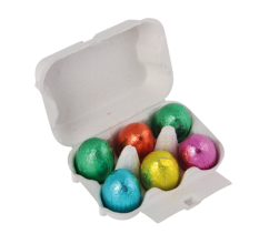 Eierdoosje 9,5 x 7 x 4 cm, gevuld met 6 paaseitjes Eierdoosje 9,5 x 7 x 4 cm, gevuld met 6 paaseitjes bedrukken